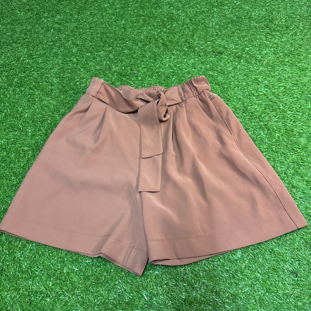 Women’s High-Waist Tie-Belt Shorts in Rust